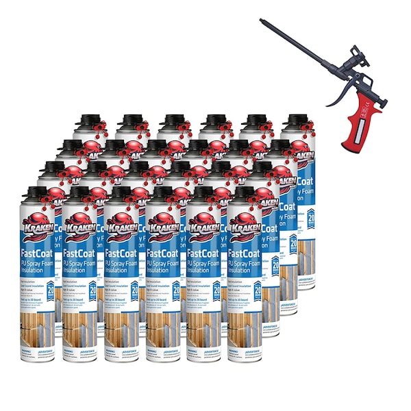 Krakenbond Krakenbond FastCoat Insulation Foam Spray, 27.1 oz, 24 Gun Use Cans, 1 Spray Foam Gun, 25PK 24FC1SG - main